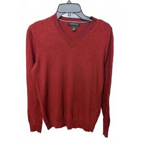 Banana Republic Extra Fine Merino Wool V-Neck Sweater Red Large Tall